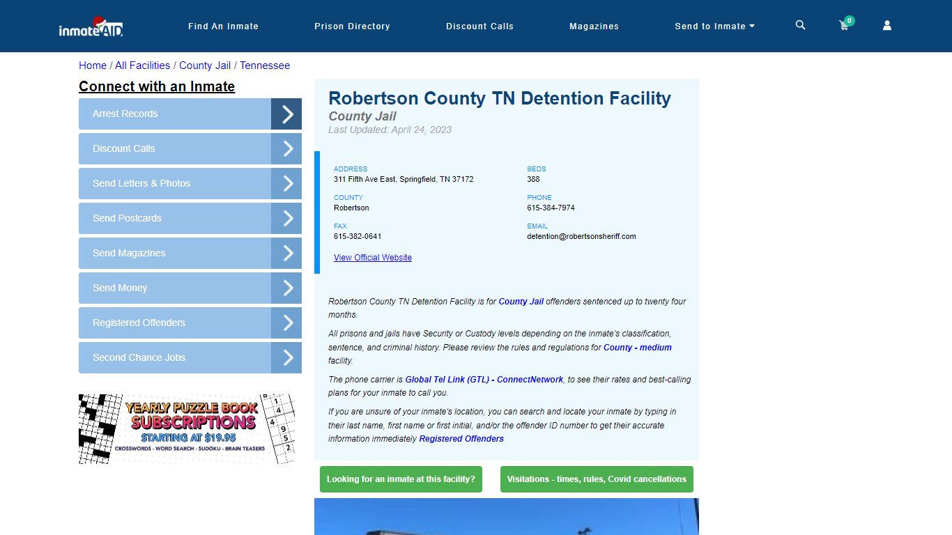Robertson County TN Detention Facility - Inmate Locator - Springfield, TN