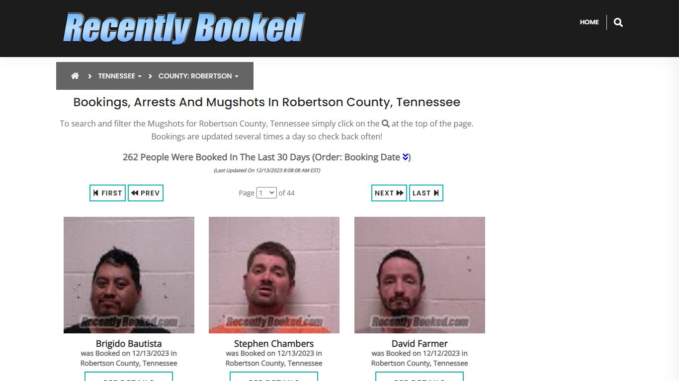 Bookings, Arrests and Mugshots in Robertson County, Tennessee